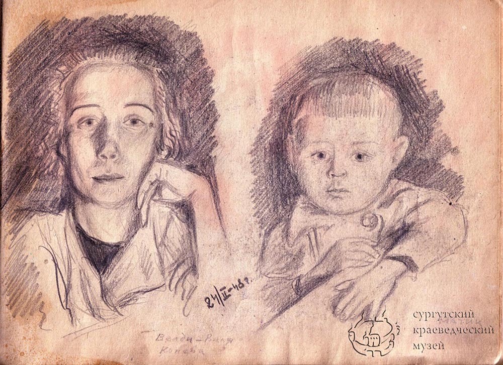 Рисунки Конева Ю. Е. Альбом Сургут. 1947-1949 гг